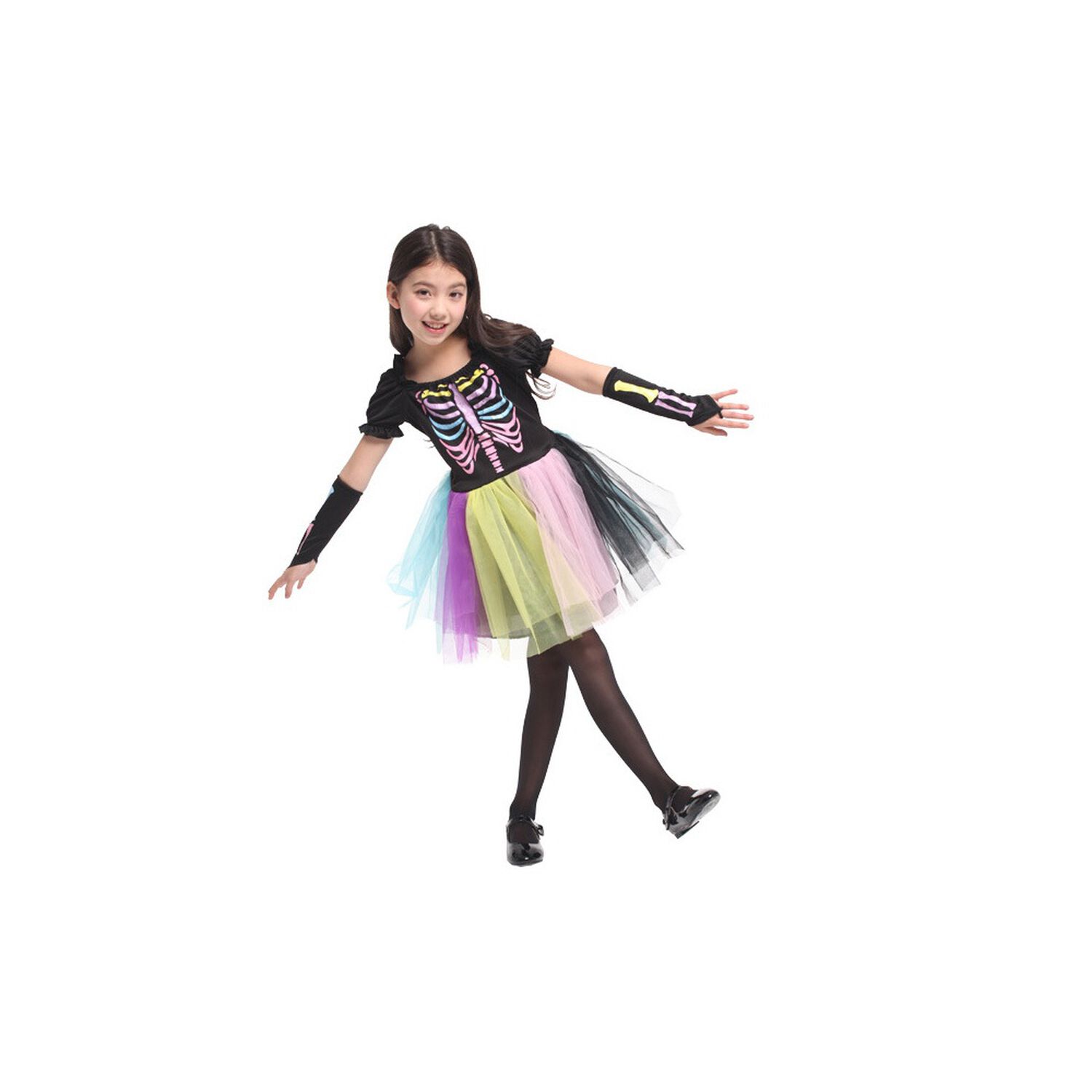 Disfraz Cosplay Esqueleto Arcoiris Ni&ntilde;a image number 4.0