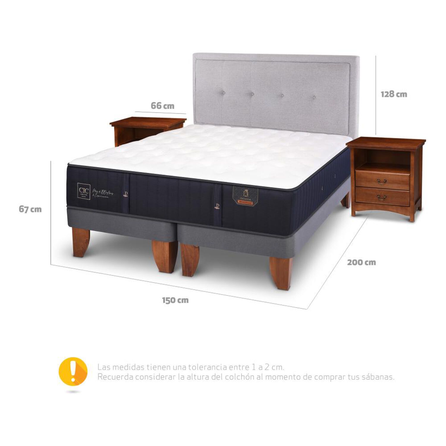 Cama Europea Cic Premium / 2 Plazas / Base Dividida + Set De Maderas image number 4.0