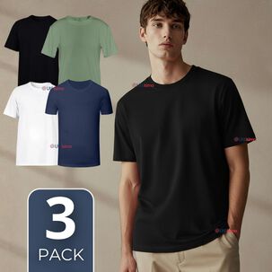 Pack 3 Camisetas Poleras 100% Bambú Básicas Lisa Elástica Hombre Colores Surtidos