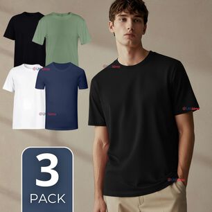 Pack 3 Camisetas Poleras 100% Bamb&uacute; B&aacute;sicas Lisa El&aacute;stica Hombre Colores Surtidos