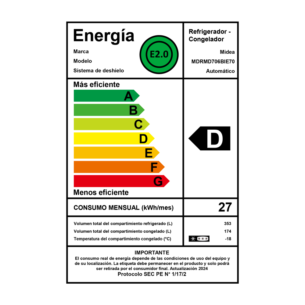 Refrigerador PERFECT FIT Side by Side Midea MDRMD706BIE70 / No Frost / 474 Litros / D image number 10.0