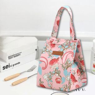 Lonchera T&eacute;rmica Estampada Port&aacute;til De Mano Picnic Pink Roses
