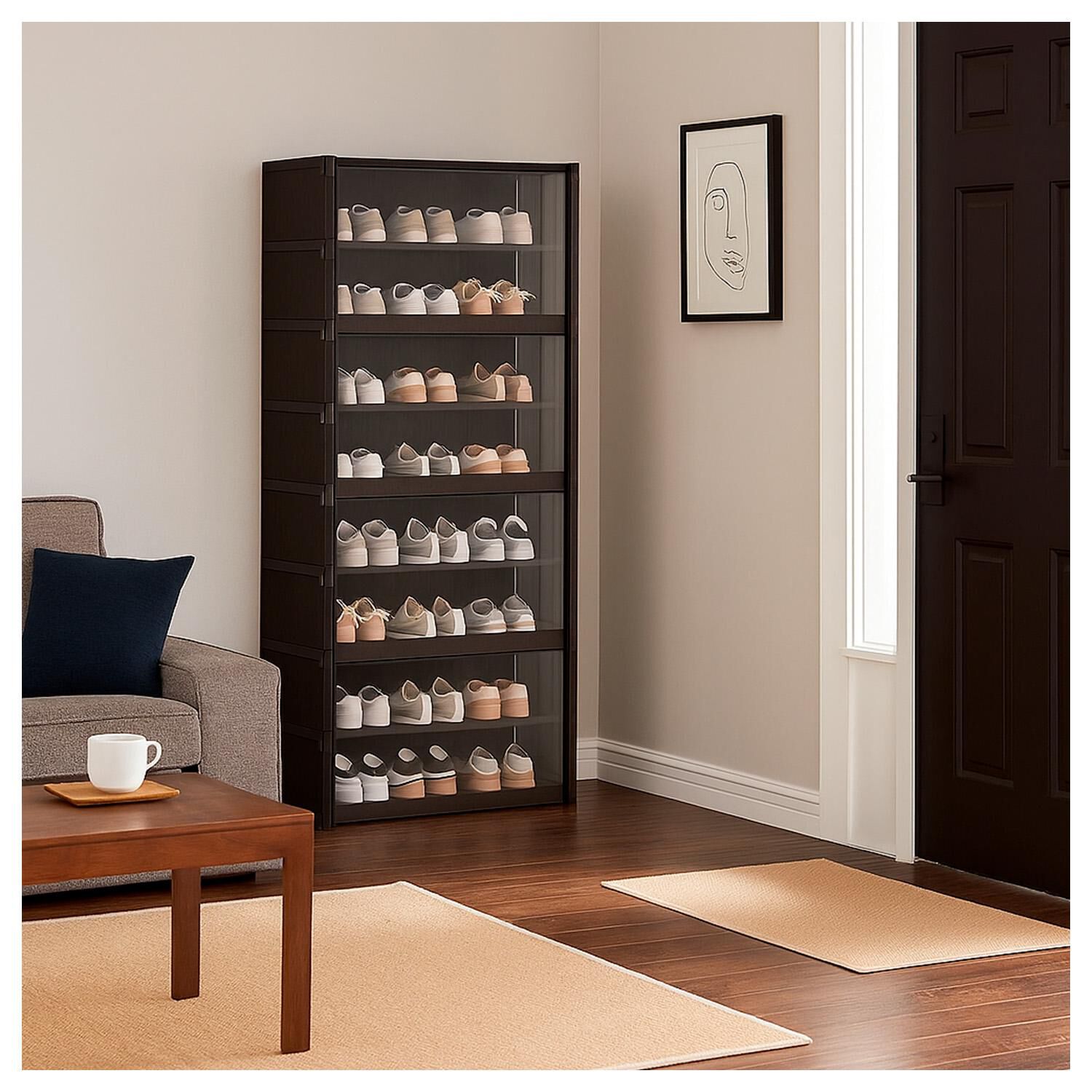 Zapatero Vertical Con Tapa Pet 30x64x139cm 8 Niveles image number 3.0