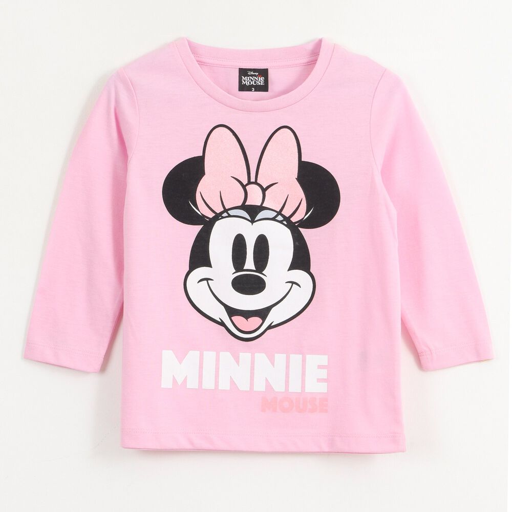 Polera Manga Larga Ni&ntilde;a Minnie Face Rosado Disney image number 0.0