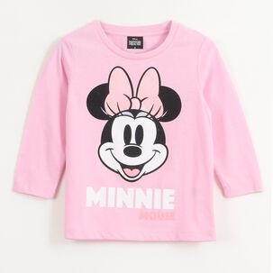 Polera Manga Larga Ni&ntilde;a Minnie Face Rosado Disney