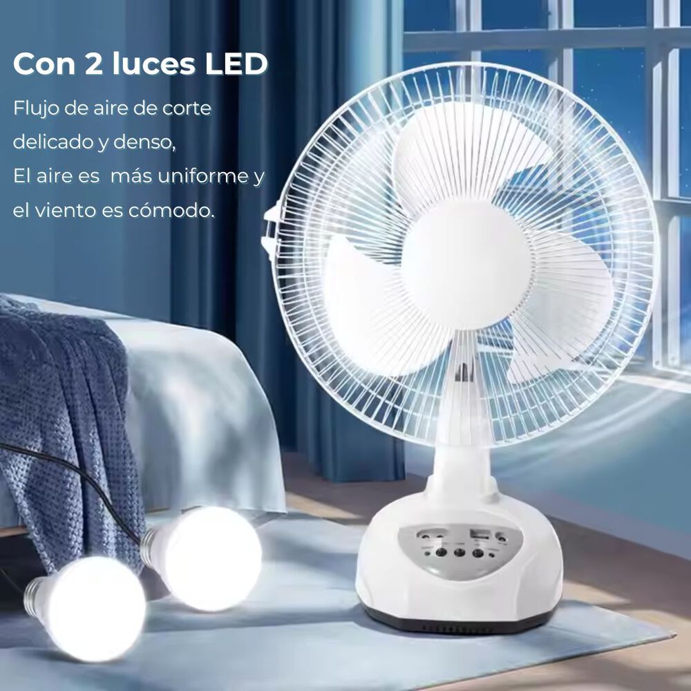 Ventilador Recargable Con Panel Solar Puerto Usb Luz Led 2 Ampollas Gratis image number 3.0