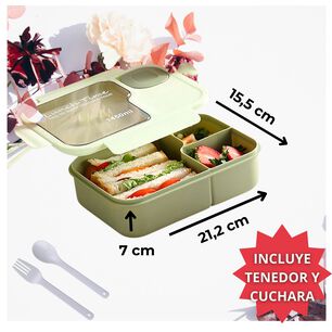 Fiambrera Bento Contenedor De 1450 Ml + Cubiertos T&aacute;per Pl&aacute;stico Green