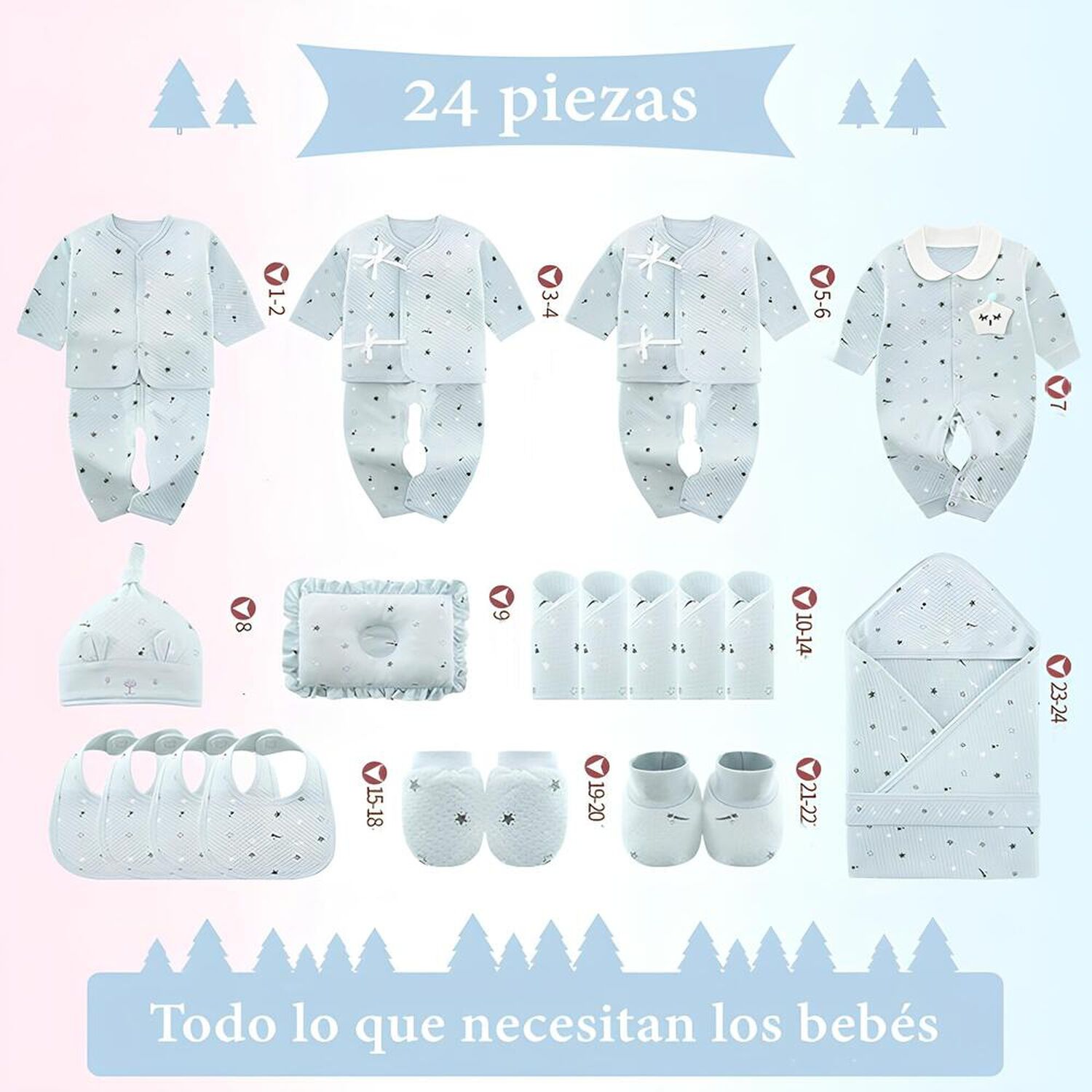 Pack Ajuar Beb&eacute; Ropa Algod&oacute;n 24 Piezas Rosado Lubabycas image number 7.0