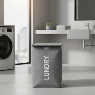 Canasto Organizador Para Ropa Laundry Gris Con Tapa