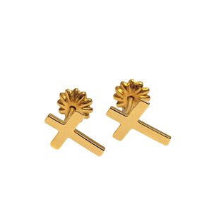 Aros Cruz Oro 18k Nacional 10x5mm Atornillado 1gr Unisex Hipoalerg&eacute;nicos