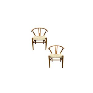 Pack 2 Sillas Wishbone Madera Asiento Rat&aacute;n Natural