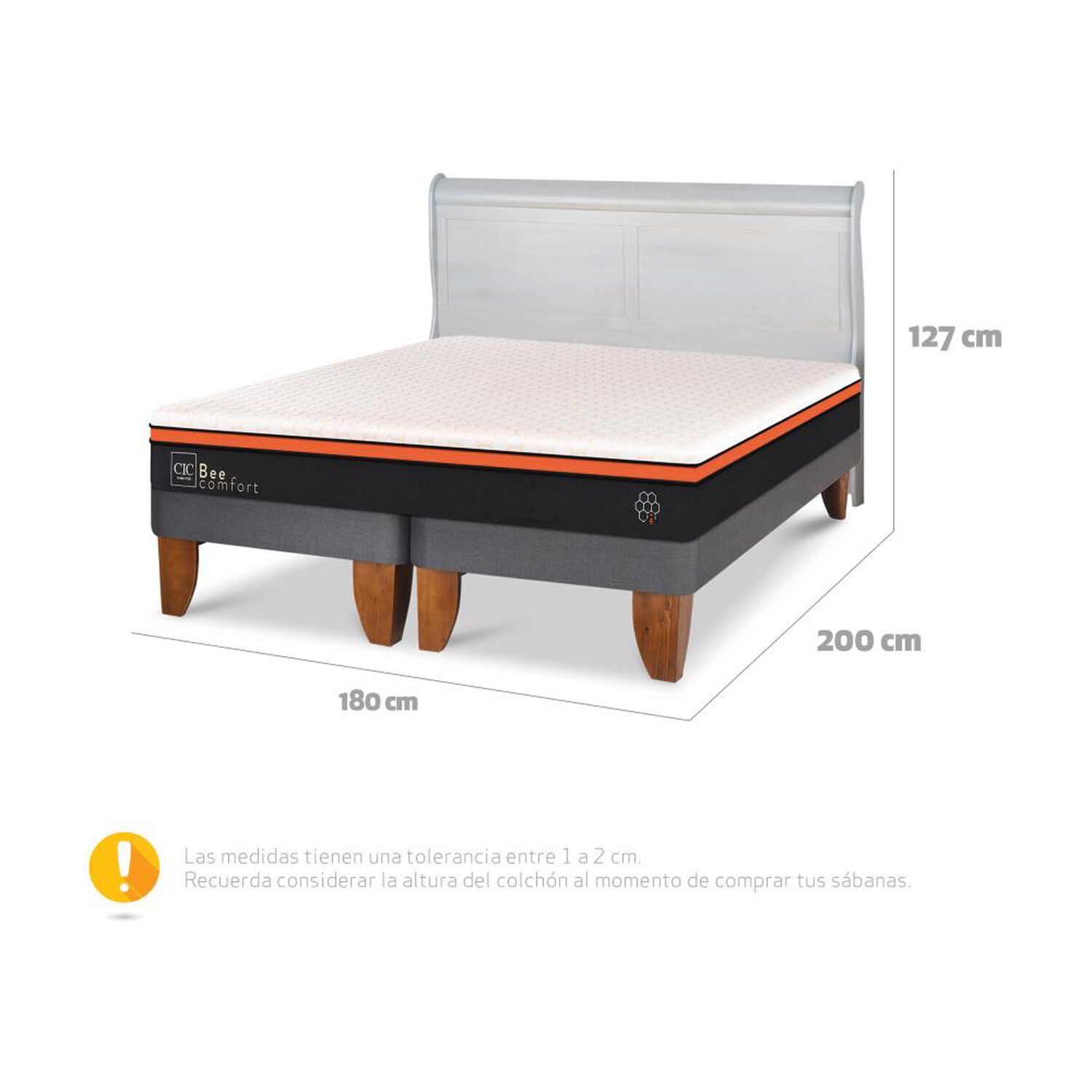 Cama Europea Cic Beecomfort / King / Base Dividida + Respaldo image number 6.0