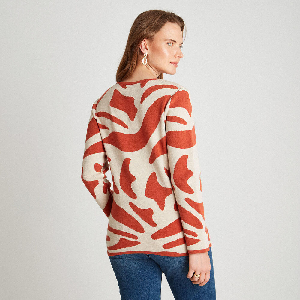 Sweater Cuello Redondo Diseño Abstracto Naranjo image number 1.0