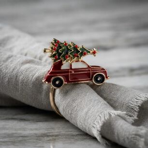 Set De 6 Anillos De Servilleta Navide&ntilde;os Auto Navide&ntilde;o
