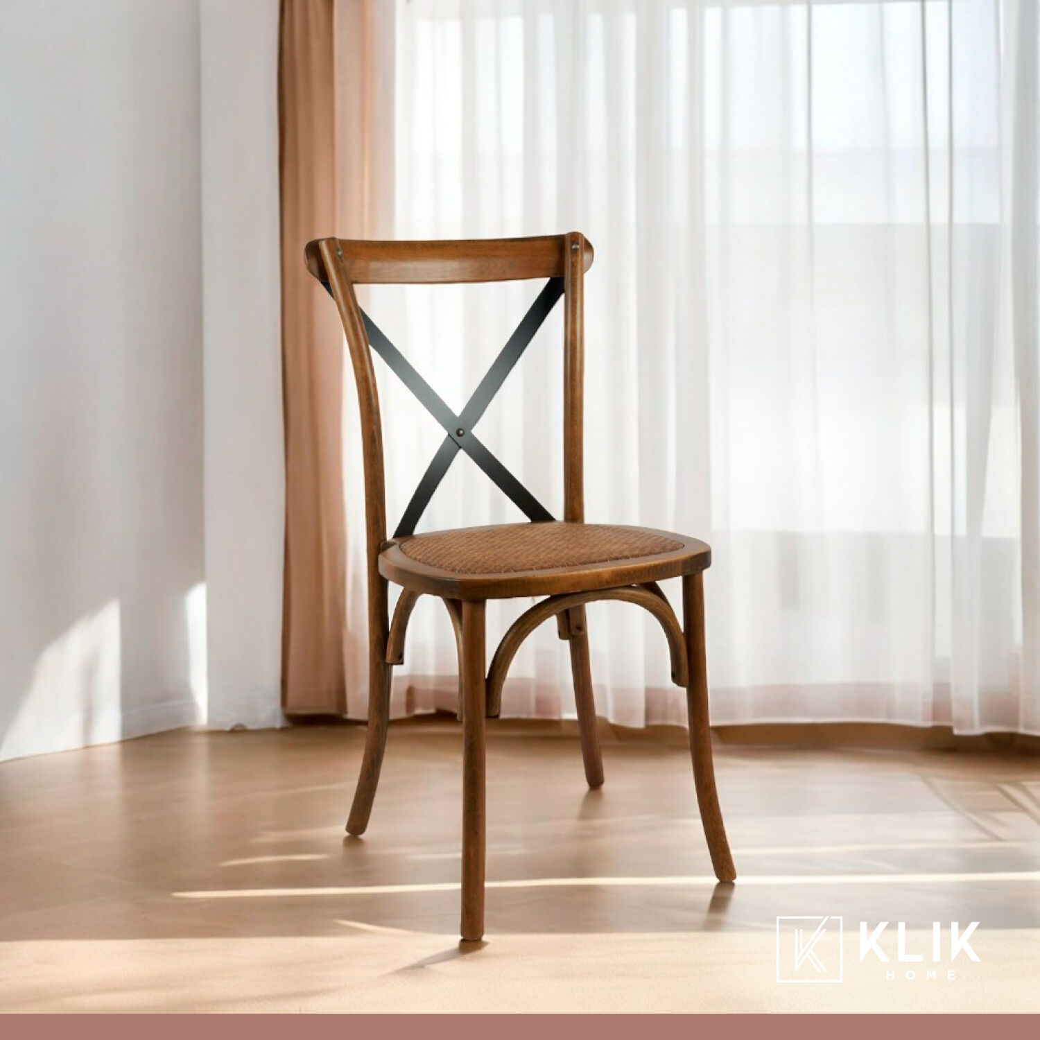 Pack De 4 Sillas Crossback Madera Rattan - Caf&eacute; Vintage image number 9.0