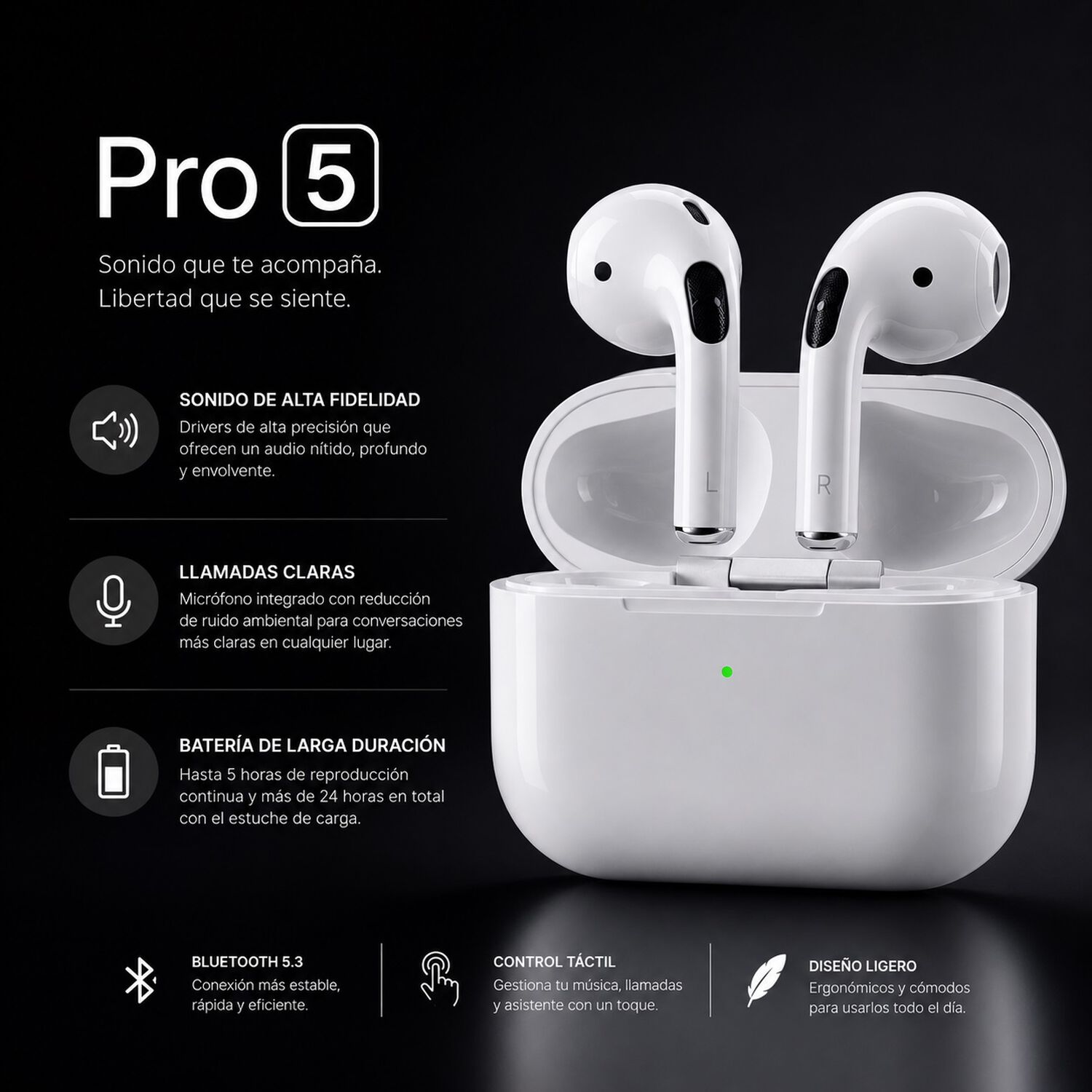 Audifonos Inalambricos Pro 5 Compatible Android Y Iphone image number 3.0