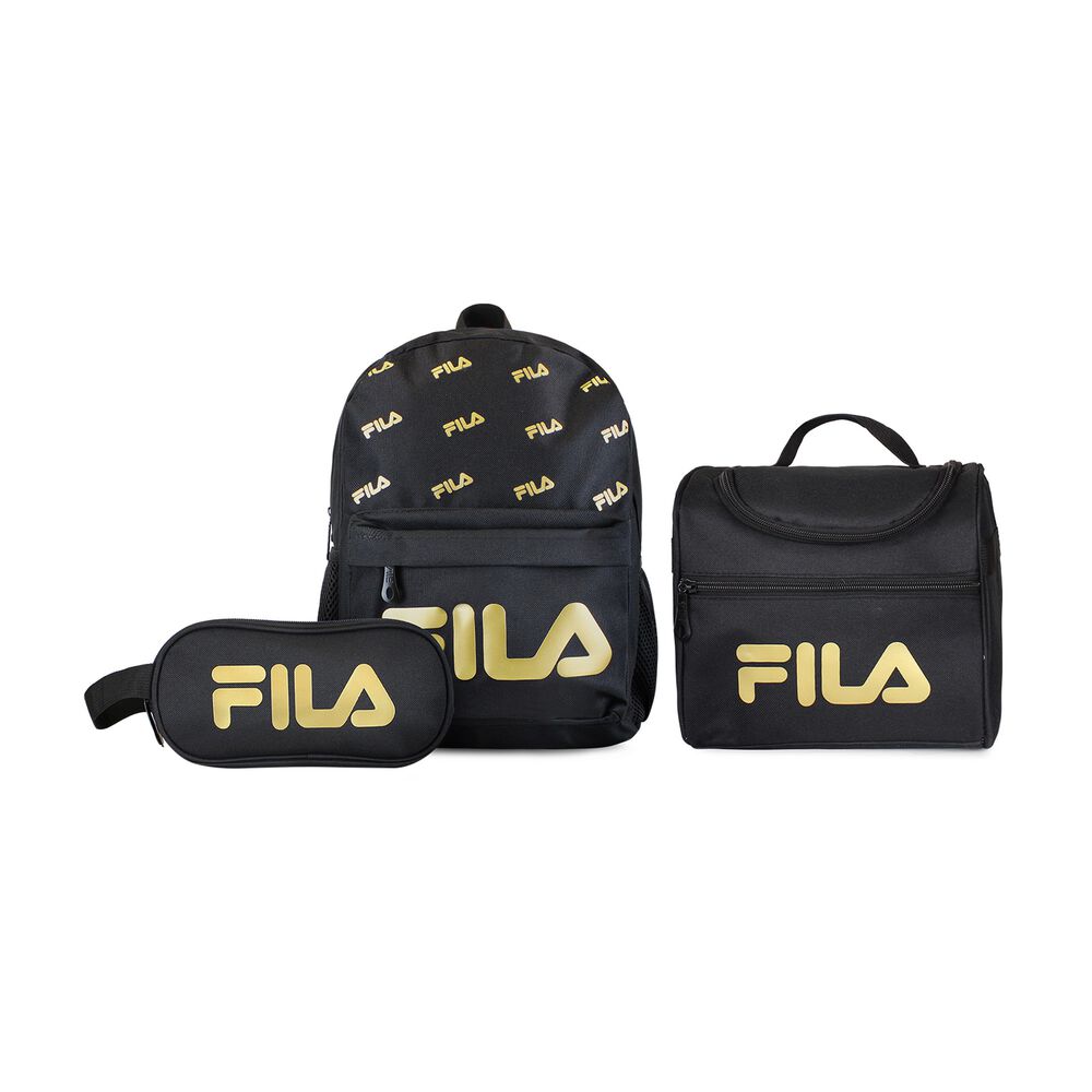 Set Fila Mochila 10lts Urbanix + Lonchera T&eacute;rmica + Estuche Spark Negro-gold image number 0.0