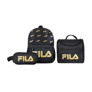 Set Fila Mochila 10lts Urbanix + Lonchera T&eacute;rmica + Estuche Spark Negro-gold