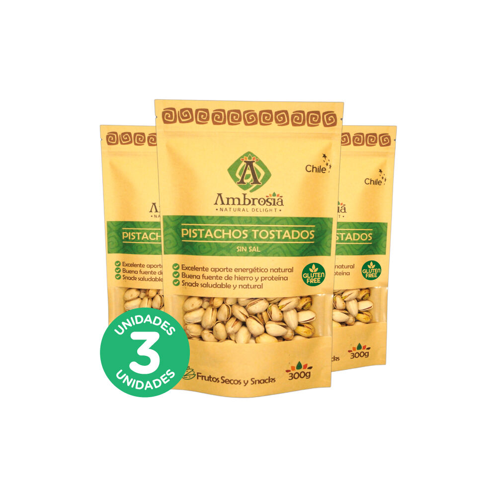 Pack 3, Snack Vegano Pistachos Tostados Sin Sal 300gr. image number 0.0