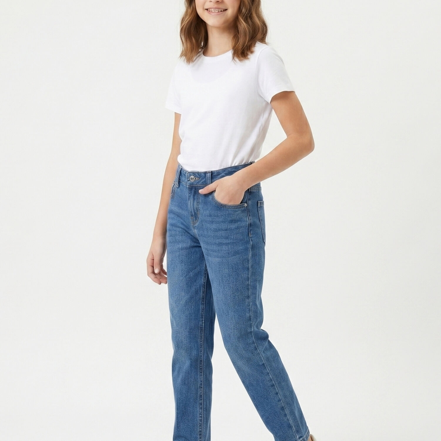 Pantalon Jeans Baggy Ni&ntilde;a Mezclilla Azul Recto image number 0.0