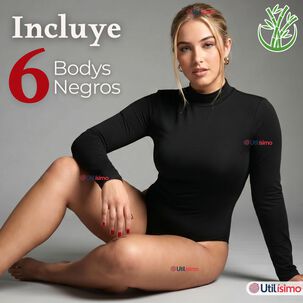 Pack 6 Bodys Manga Larga Bamb&uacute; Cuello Alto Beatle Mujer Negro