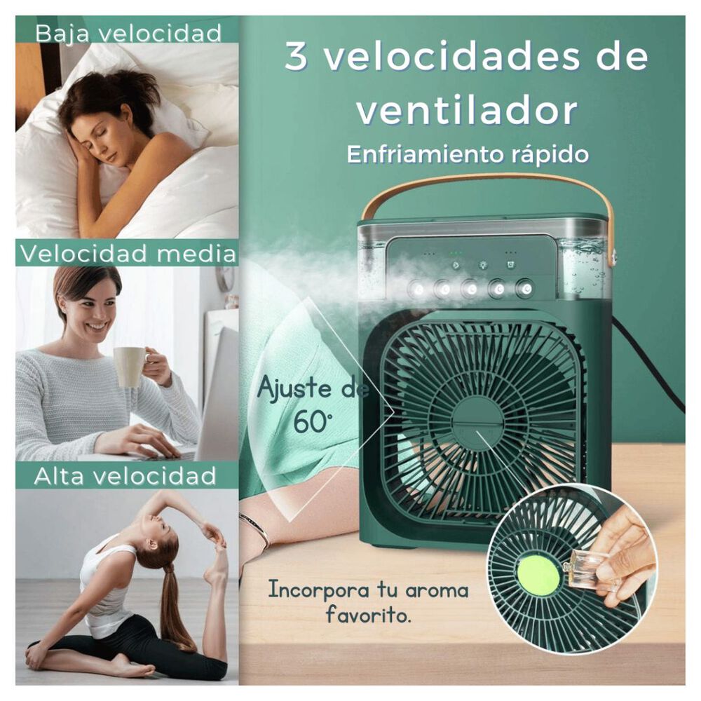 Climatizador Port&aacute;til Fr&iacute;o 4 En 1 Ventilador Humificador Enfriador Lampara Led 220v Usb Verde image number 3.0
