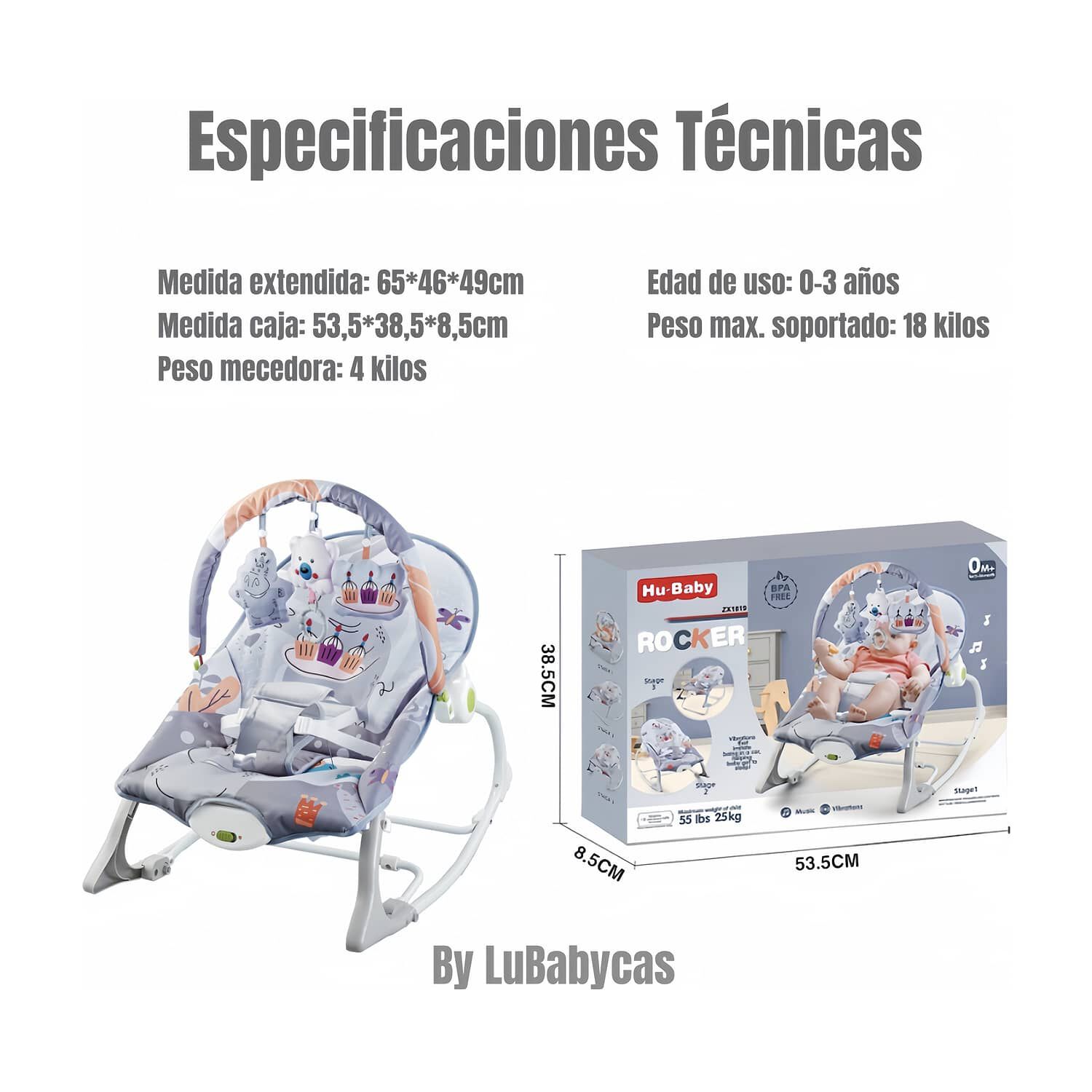 Silla Nido Mecedora Con Vibraci&oacute;n Y Melod&iacute;a Azul Lubabycas image number 7.0