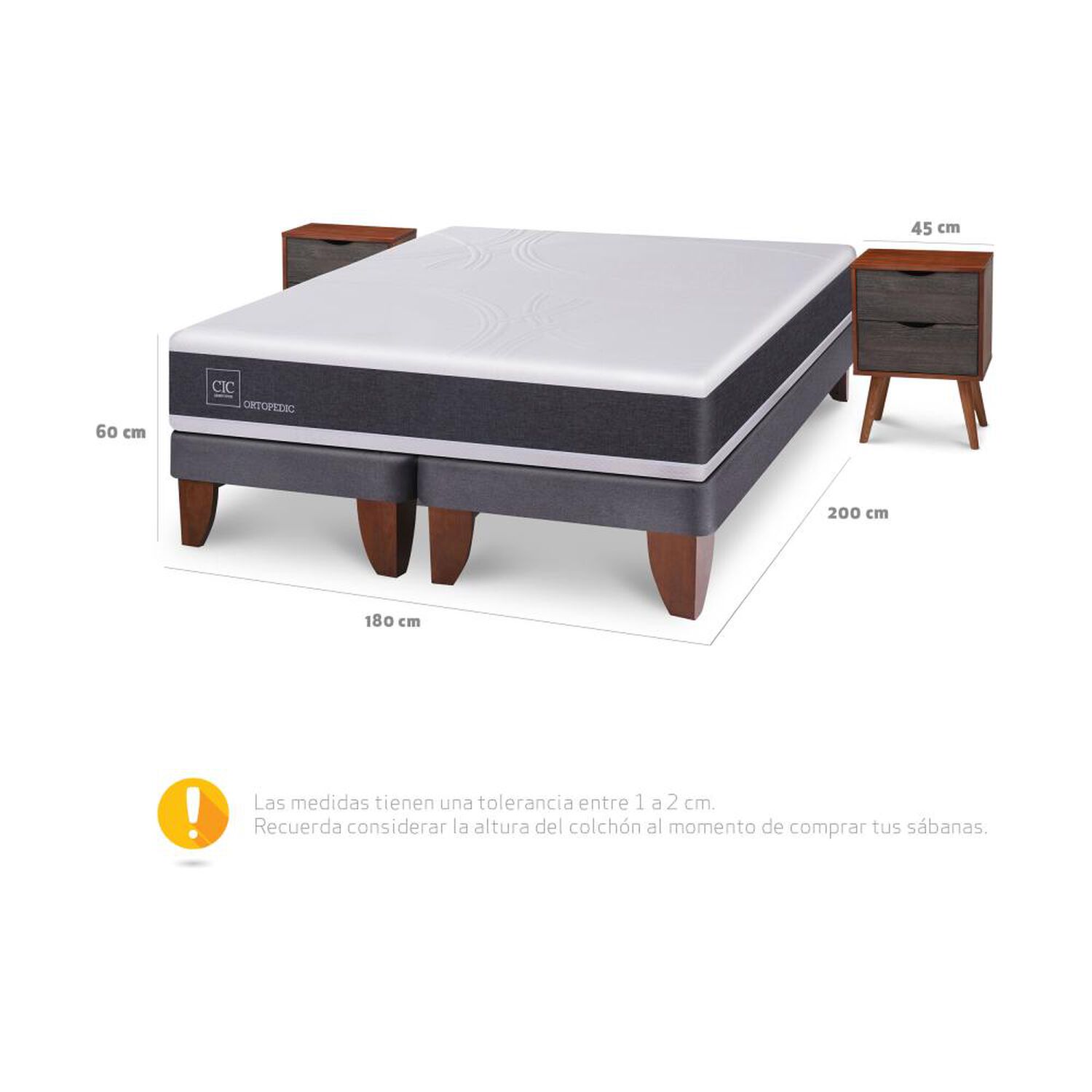 Cama Europea Cic New Ortopedic / King / Base Dividida + Velador image number 2.0