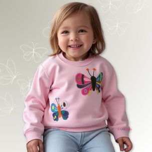 Polerón Niño Manga Larga 100% Algodón Rosa Mariposa