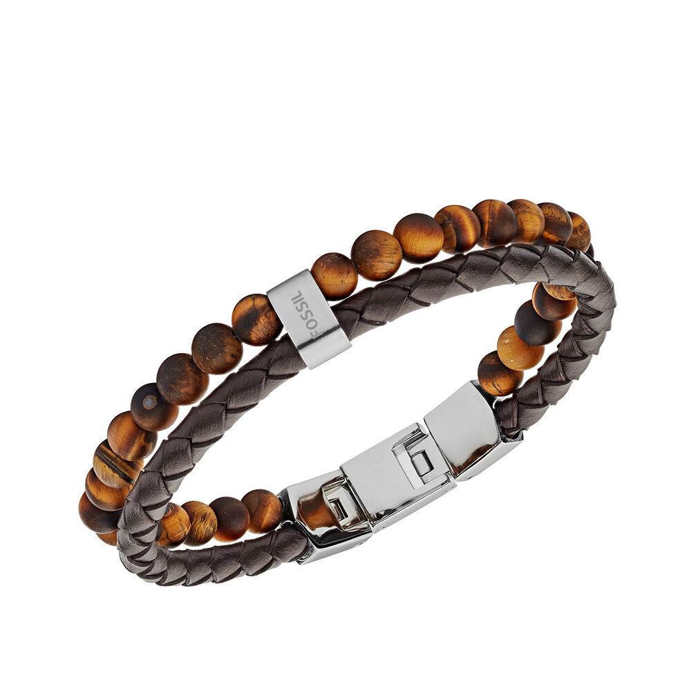 Pulsera Doble Fossil Jf03118040 Café Hombre image number 1.0