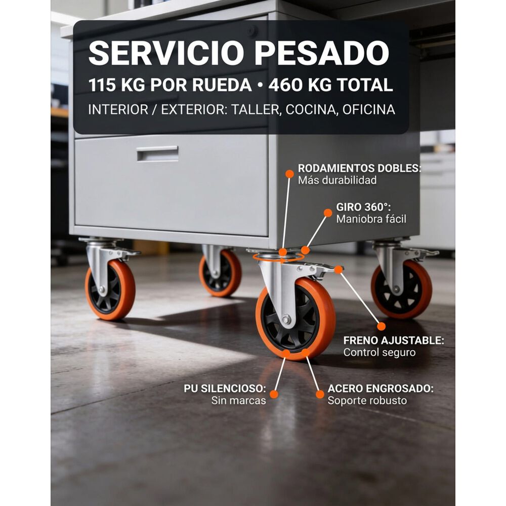 Set X4 Ruedas De 4 Pulgada Giratoria Para Muebles Con Frenos image number 6.0