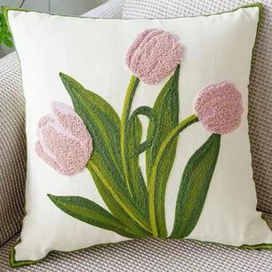 Cojin Bordado 45x45 Cm Tulipan Rosado