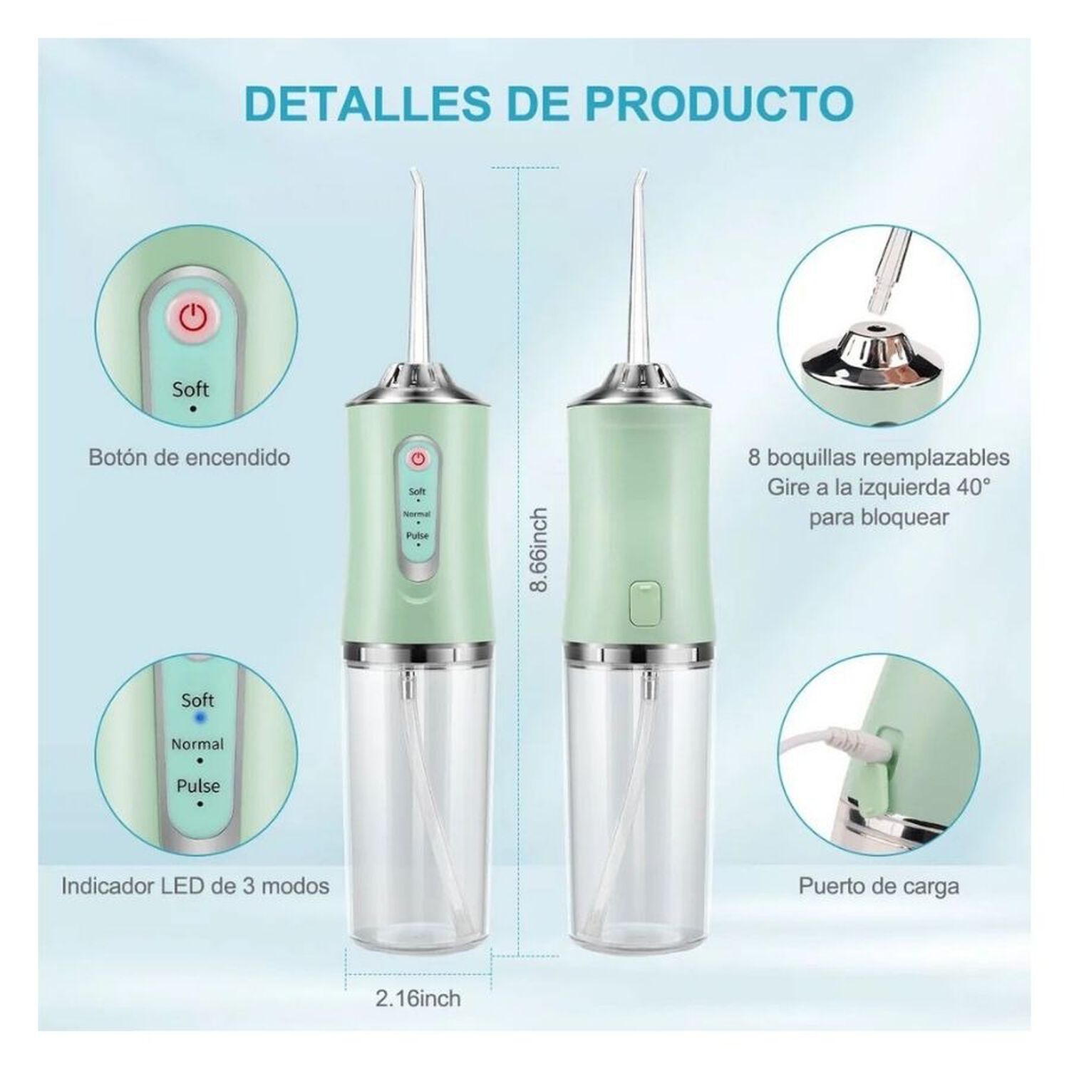 Irrigador Bucal Dental Port&aacute;til Limpiador Inal&aacute;mbrico Usb image number 4.0