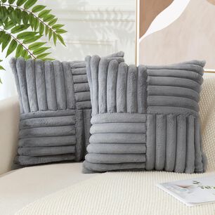 Pack De 02 Fundas De Coj&iacute;n Pelo De Conejo De Imitaci&oacute;n 45x45 Gris