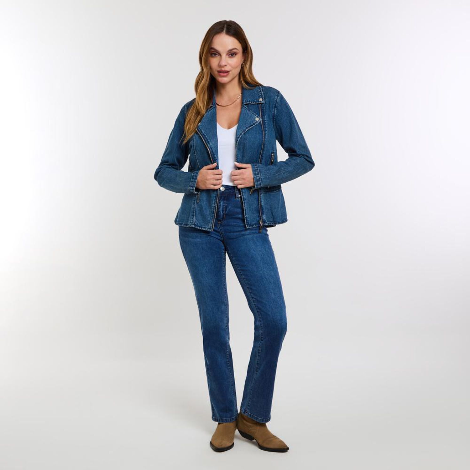 Chaqueta Denim Peplum Con Cierre Mujer Kimera image number 1.0