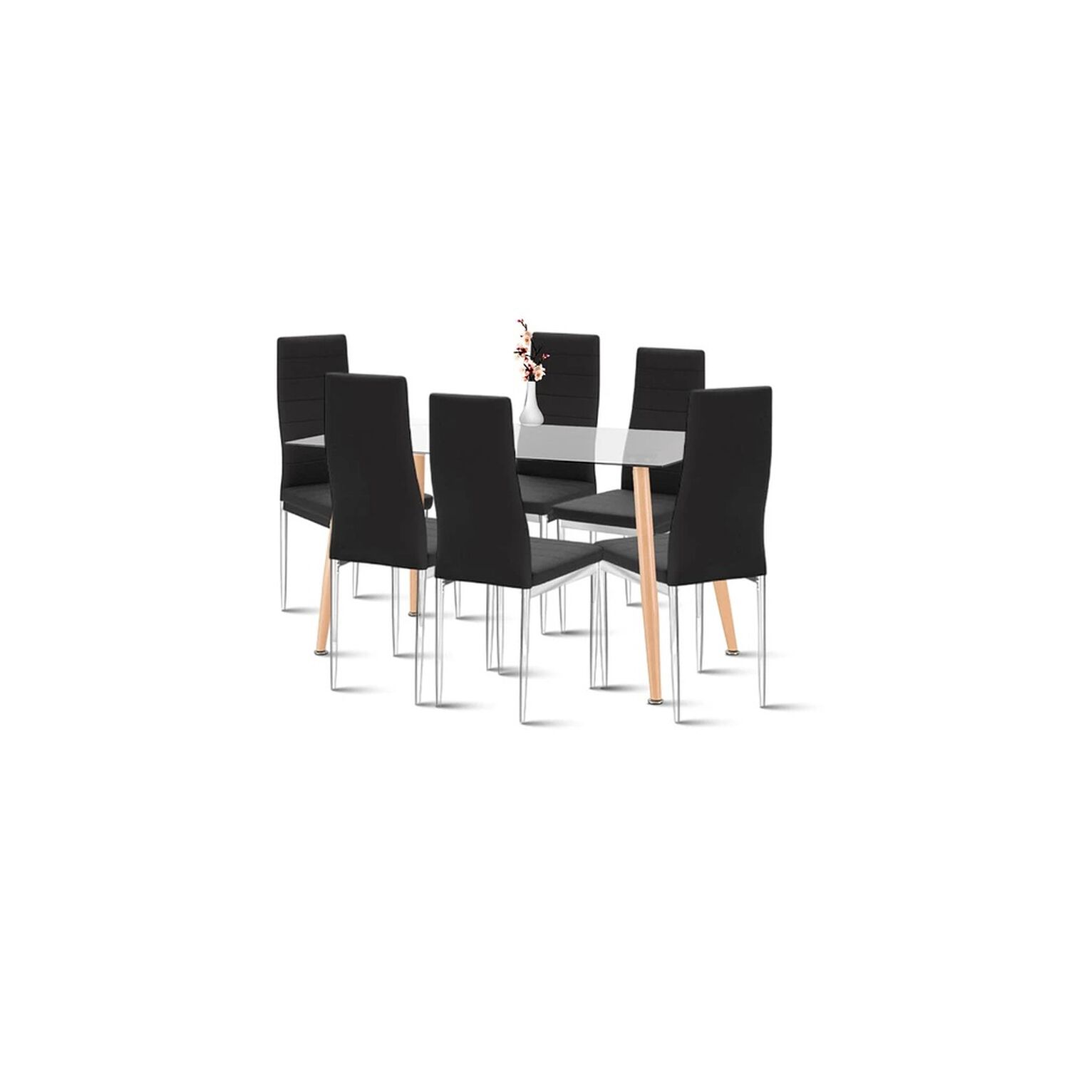 Comedor Mesa De Vidrio Rectangular 120x80 + 6 Sillas Dining Liana Acolchadas - Negras image number 0.0