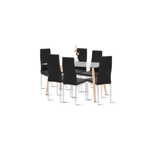 Comedor Mesa De Vidrio Rectangular 120x80 + 6 Sillas Dining Liana Acolchadas - Negras