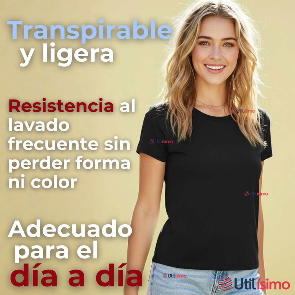 Polera Camiseta 100% Algodón Premium Manga Corta Básico Negro Mujer image number 5.0