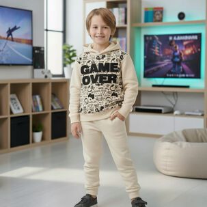 Buzo Ni&ntilde;o Franela Game Over Beige