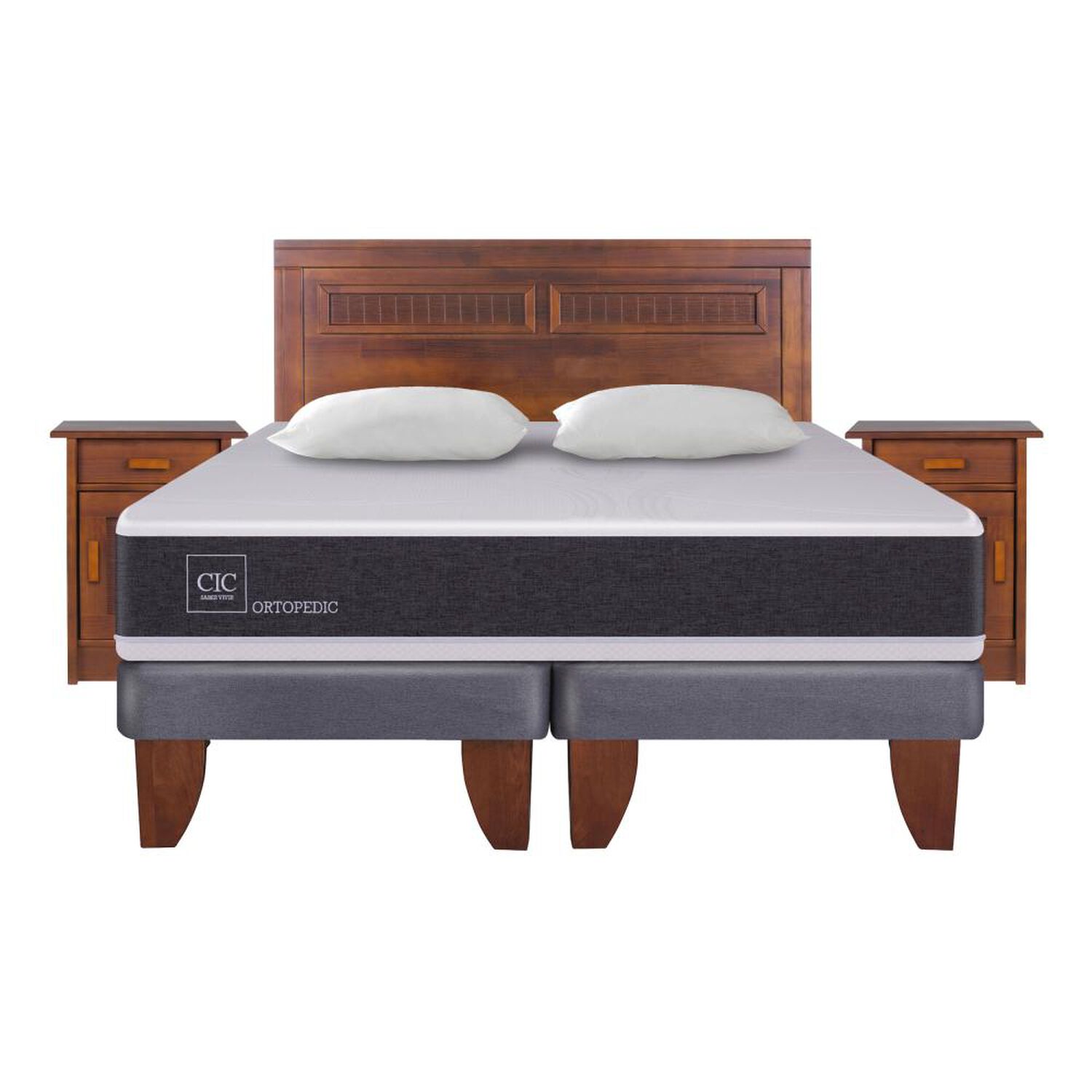 Cama Europea Cic New Ortopedic / 2 Plazas / Base Dividida + Set De Maderas + Almohadas image number 0.0