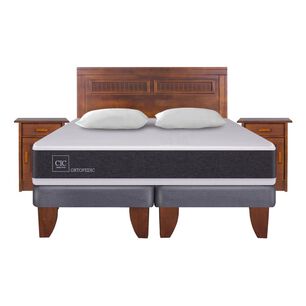 Cama Europea Cic New Ortopedic / 2 Plazas / Base Dividida + Set De Maderas + Almohadas
