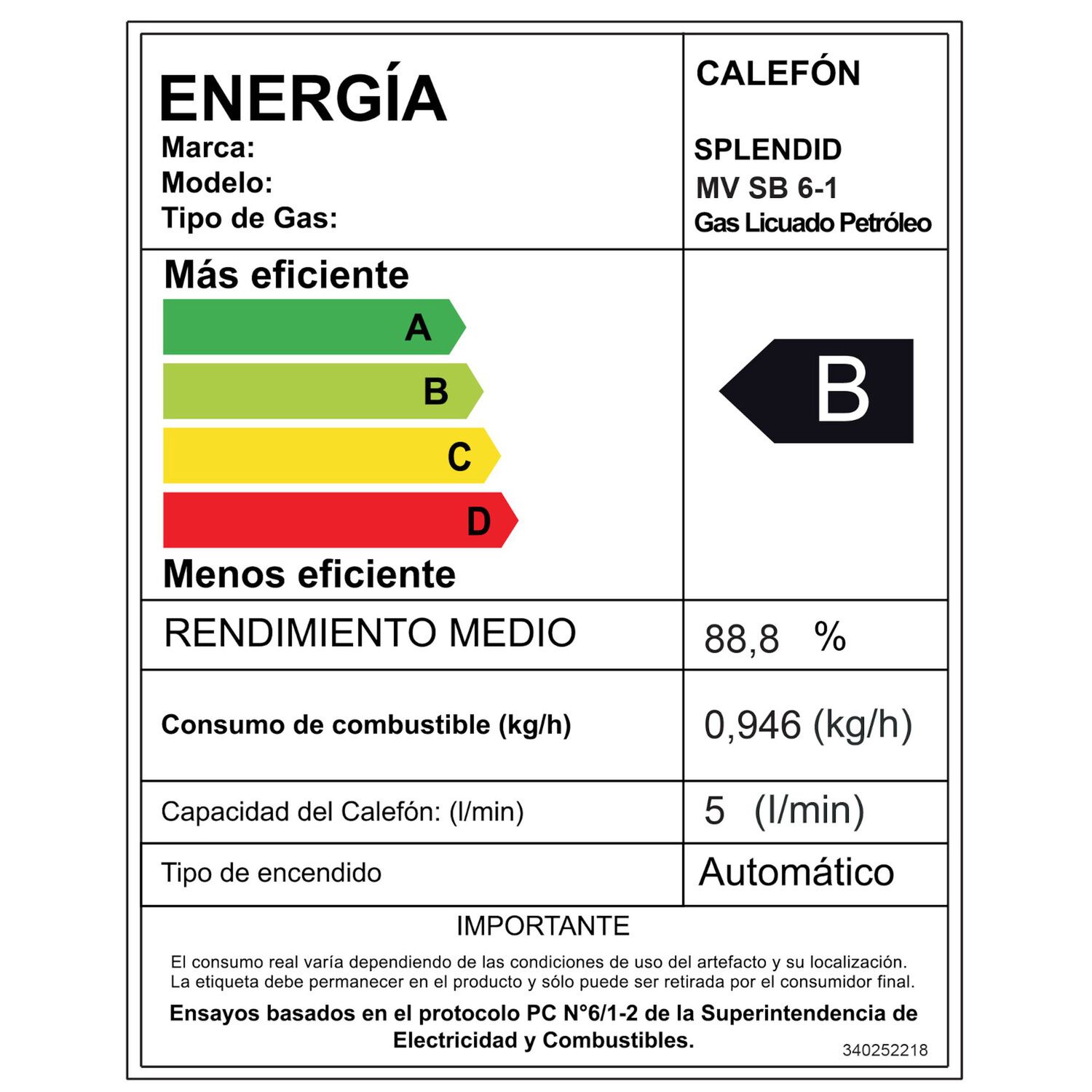 Calefont 6 Litros Gas Licuado Tiro Natural Splendid image number 7.0