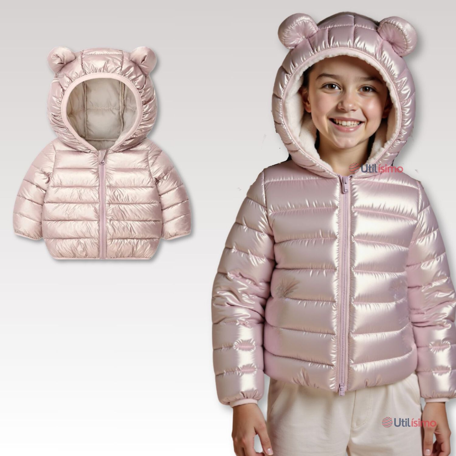 Parka Con Capucha Manga Larga Ni&ntilde;o Y Ni&ntilde;a Jump Kids Metallic Pink image number 0.0