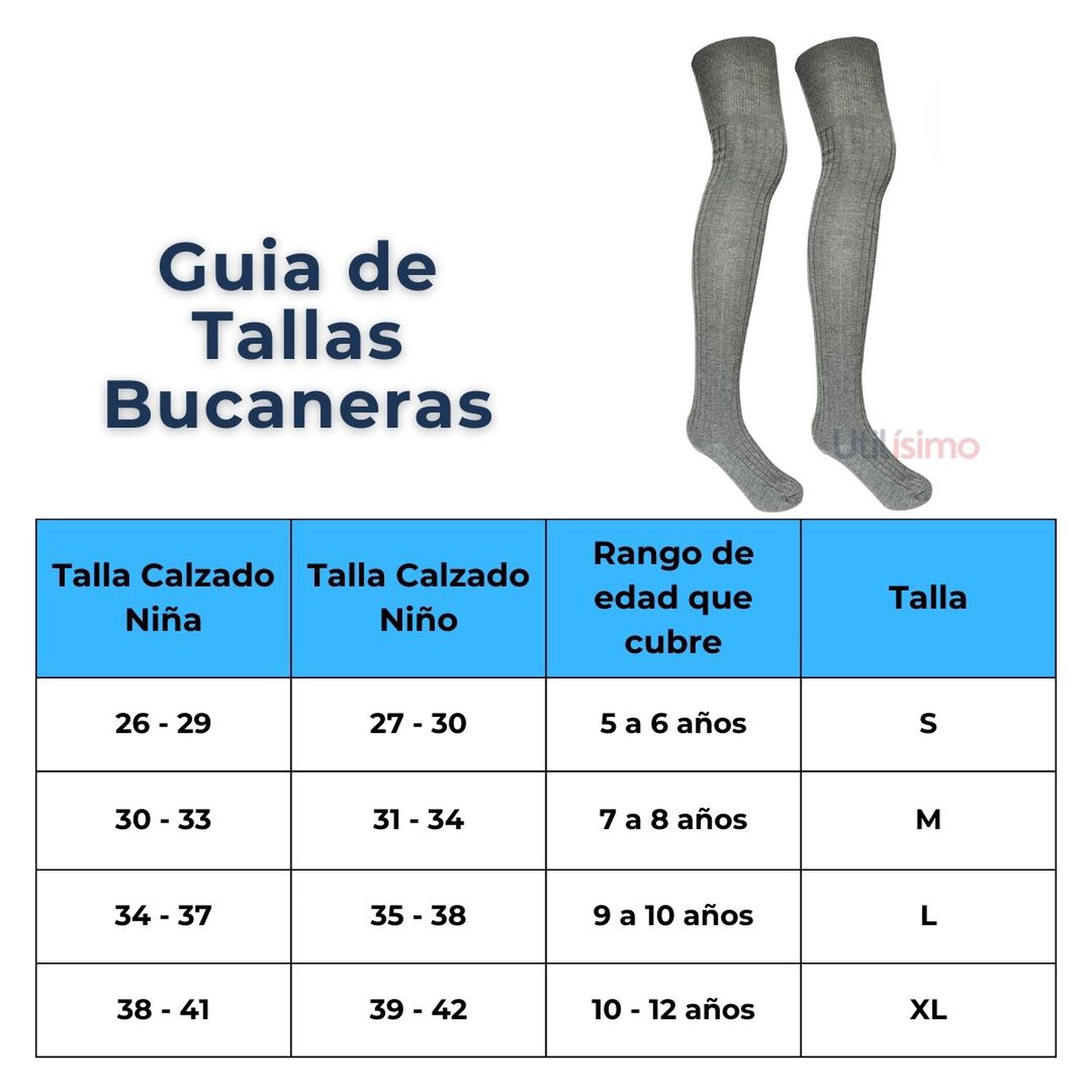 Pack 5 Bucaneras Escolares Acr&iacute;lica Gris Ni&ntilde;a Calcetas image number 2.0