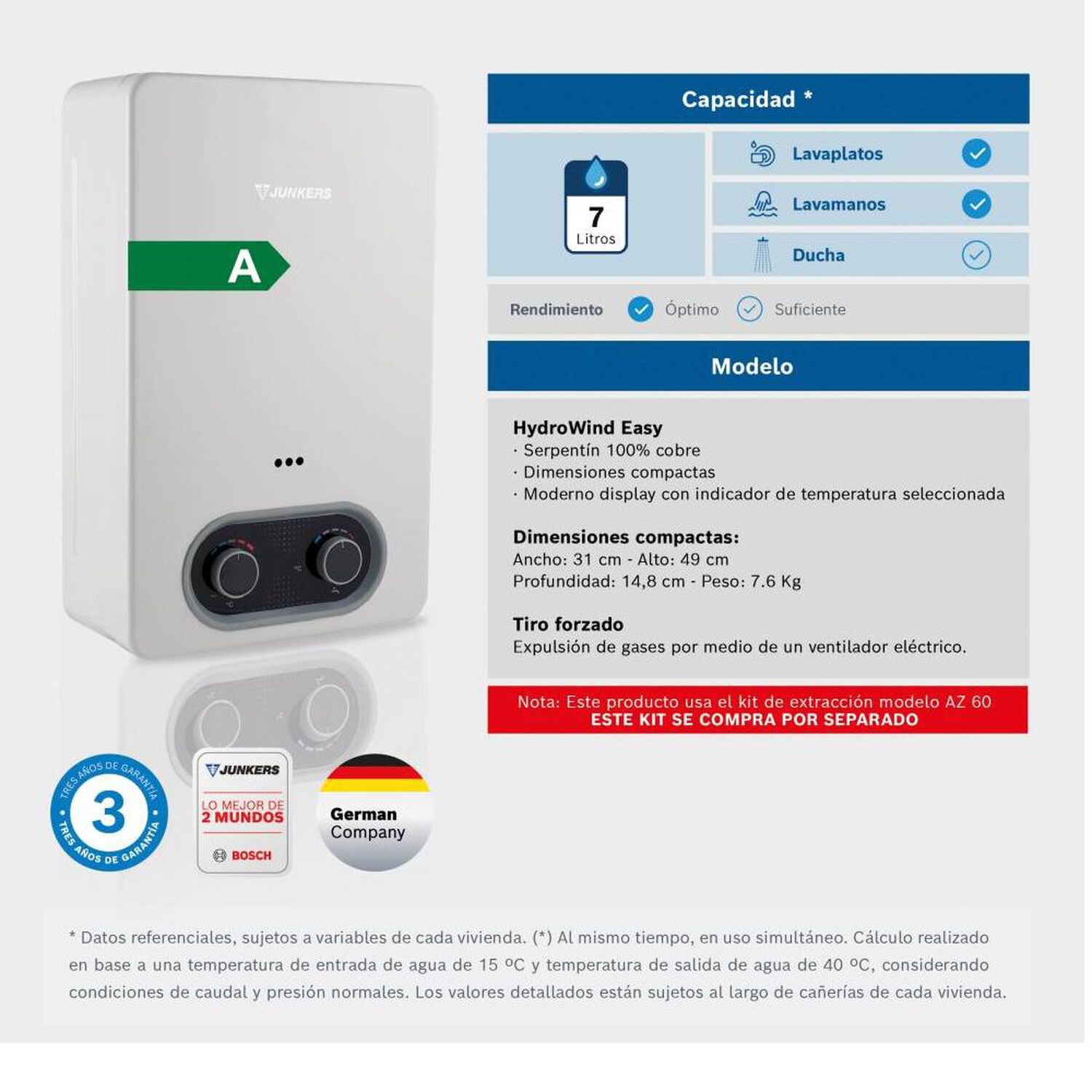 Calefont Junkers Hydrowind Easy / Tiro Forzado / Gas Licuado  / 7 Litros image number 2.0
