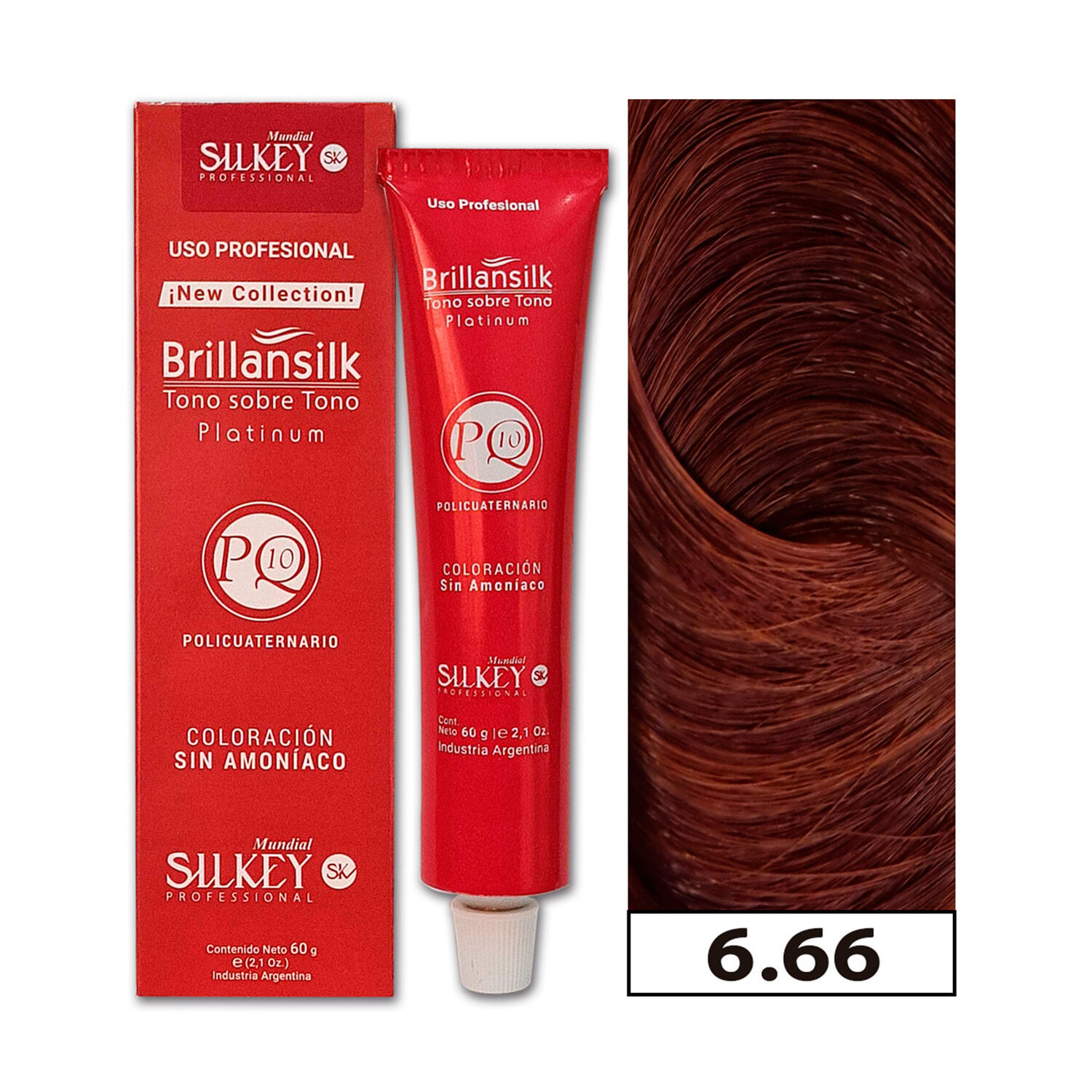 Brillansilk - Tintura Tono Sobre Tono Sin Amon&iacute;aco Silkey 60g + Oxidante - 6.66 Rubio Oscuro Rojizo Profundo image number 0.0