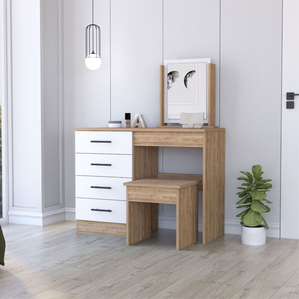 Mueble Tocador Con Espejo Y 4 Cajones + Silla image number 2.0