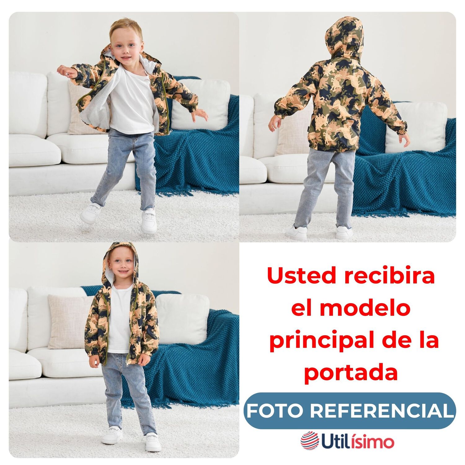 Cortaviento Impermeable Chaqueta Estampado Ni&ntilde;o Y Beb&eacute; Green Dinosaur image number 3.0