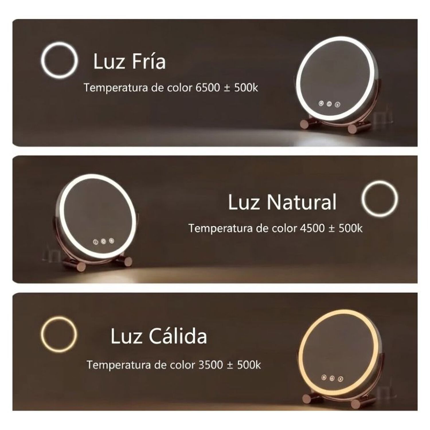Espejo De Maquillaje Con Luz Led Recargable De Mesa Blanco image number 3.0