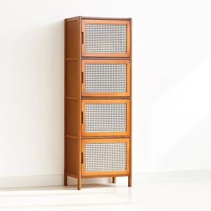 Vitrina Ecoluxe De Bamb&uacute; Y Rat&aacute;n Sint&eacute;tico 4 Niveles 43x32x126